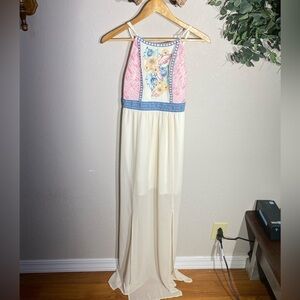 FLYING TOMATO floral embroidered high neck maxi dress summer picnic vacation SM